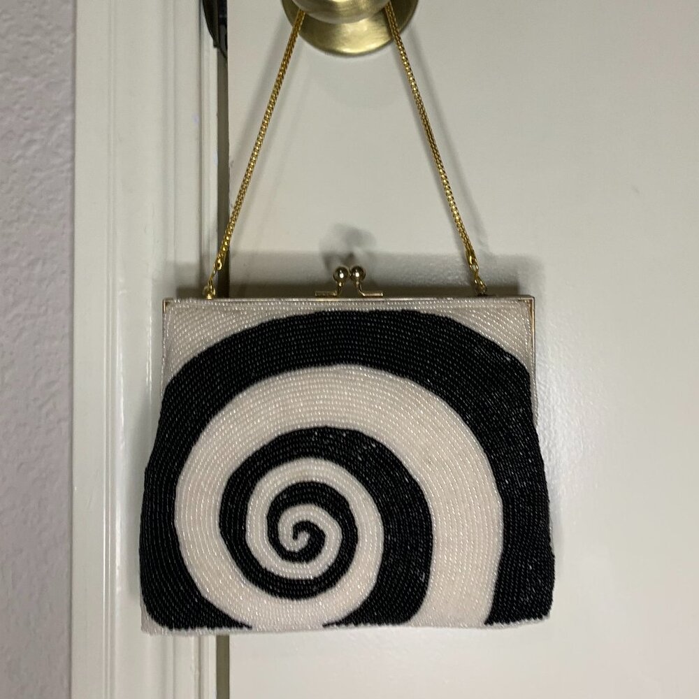 Vintage Beaded Hypnotic Spiral Mini Handbag